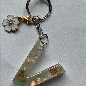 Floral Keychain with Glitter Accents